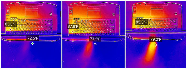 Thermal images of Panasonic Toughbook 56 Quiet, Standard and Cool fan modes