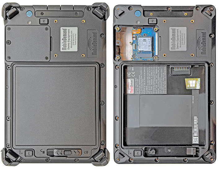 Back of the MobileDemand xTablet T8655 assembled and partially disassembled