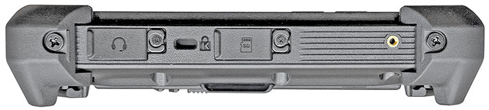 Right side audio jack, lock slot, and microSD slot of the MobileDemand xTablet T8655